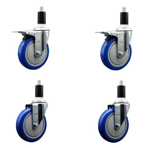 Service Caster 5'' Blue Poly Swivel 1-3/8'' Expanding Stem Caster Set 2 Total Lock Brakes, 4PK SCC-EXTTL20S514-PPUB-BLUE-2-S-2-138 - main